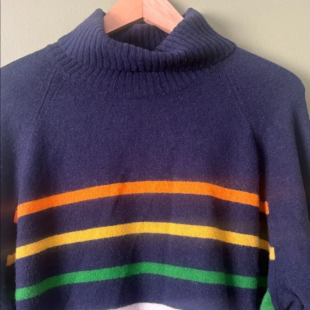 J. Crew Turtleneck Sweater Navy Multicolor Striped Supersoft Yarn Sz 3X